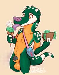 animal_genitalia animancer balls body_tape coonix dessert food fur genitals green_body green_fur gulonine hi_res ice_cream male male_only mammal marten money mustelid musteline nude sheath tongue wallet yellow-throated_marten