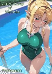 1futa 1girls 2025 ai_assisted ai_generated blonde_hair doujinshi elf elf_ears elf_female elf_futa female futanari green_eyes green_swimsuit illustrious_(stable_diffusion) intersex kxy manga manga_page melinea_(kxy) original ponytail swimsuit upscaled