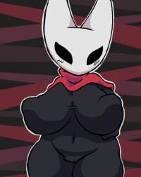 2025 2_horns 4:5 animated arthropod ass belly big_breasts black_clothing black_eyes bouncing_breasts bouncymae breasts camel_toe clothed clothing female genital_outline hollow_knight horn hornet_(hollow_knight) looking_at_viewer looking_back navel nipple_outline pussy_outline red_clothing short_playtime solo team_cherry turning_around white_head