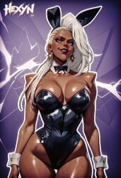 ai_assisted ai_generated blue_eyes bunny_ears bunnysuit dark-skinned_female hexynart marvel marvel_comics marvel_rivals mutant_(marvel) storm_(x-men) thick_thighs white_hair x-men