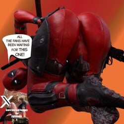 1futa 3d ass bent_over blonde_hair bulge bulge_through_clothing dialogue futa_only lady_deadpool marvel mask solo text xxxpapermanxxx