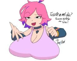 1girls black_eyes blue_jacket boobs?_wanna_touch_boobs? breast_focus breasts breasts_bigger_than_head clothed collar crop_top exposed_breasts female female_only hair_between_eyes hair_over_one_eye half-closed_eyes heart_collar hispanic_virtual_youtuber huge_breasts hyper_breasts jacket latam_virtual_youtuber massive_breasts meme mr.tempestad multicolored_hair naughty naughty_face neneefthy open_jacket pink_hair presenting presenting_breasts short_hair simple_background spanish_dialogue spanish_text streaked_hair tank_top twitch.tv virtual_youtuber vtuber vtuberfanart white_background white_top