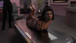 3d ball_gag bondage bound bound_ankles bound_wrists deanna_troi gag gagged hogtie rendereddefenseless star_trek_the_next_generation underwear