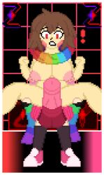 1futa 1girls bete_noire big_breasts breasts chara chara_(undertale) futa_on_female futanari holding_legs holding_partner horsecock horsecock_futanari legs_apart pixel_art pussy scarf scarf_only self_upload shoes skirt storyswap storyswap_chara undertale undertale_(series) z!betty zixy