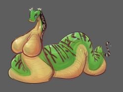 4:3 big_breasts blue_eyes breasts busty_feral dreamworks featureless_breasts female feral green_body green_scales huge_breasts kung_fu_panda looking_at_viewer master_viper overweight overweight_female reptile scales scalie snake solo spicynoodleart