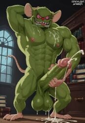 ai_generated animaniacs cum cum_drip cum_on_body cum_on_face cum_on_floor cumming drool drooling drooling_tongue furry furry_male furry_only green_body green_fur hand_on_head handjob huge_balls huge_cock huge_muscles hulked_out inside library looking_at_viewer masturbation mouse mouse_ears mouse_tail muscular muscular_male open_mouth pink_sclera pinky_and_the_brain precum sharp_teeth smile stable_diffusion standing the_brain tongue_out transformation victorian