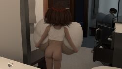 00incog00 1female 1girls ass back back_view backboob bathroom busty female female huge_breasts hyper hyper_breasts pov short_stack shortstack sister spy spying top_heavy top_heavy_breasts undressing vest voyeur