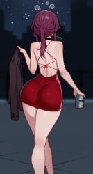 1girls absurd_res absurdres ass dress drunk female honkai:_star_rail honkai_(series) hoyoverse kafka_(honkai:_star_rail) mihoyo solo solo_female tight_clothing tight_dress xyz21