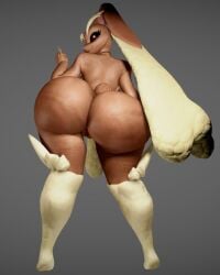 anthro anthropomorphic ass ass_focus beige_fur big_ass big_booty big_butt booty brown_fur bunny_ears bunny_girl bunny_tail giant_ass giant_booty giant_butt huge_ass huge_booty huge_butt looking_back_at_viewer lopunny petrochenko007 pokemon pokemon_(species) red_eyes smiling_at_viewer under_view