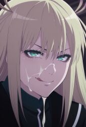 ai_generated cum cum_on_face hisui_kanon licking_lips pansoorai sentai_daishikkaku smile uncensored