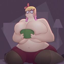 1girls animated ass belly blonde_hair book book_and_boob book_meme breast_expansion breasts covering_breasts dress fat female female_focus female_only growth hair_ribbon hips ladyluckfate large_ass large_breasts meme ouch_meme overweight overweight_female sound sound_effects squished_breasts stockings stockings_thigh_highs stomach tagme thick_thighs thighs tongue tongue_out topless topless_female video weight_gain wide_hips winking winking_at_viewer