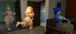 1girls 2futas 3d chasing clothed_female diamonddog246 female futanari meggy_spletzer melony_(smg4) nude nude_futanari smg4 tari_(smg4)