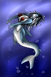 2007 aakashi anthro bare_shoulders big_breasts blue_body bottomless bra breasts bubble cetacean closed_eyes clothed clothing colored countershade_face countershade_tail countershade_torso countershading dolphin dolphin_tail dorsal_fin female fin flippers genitals hair head_back hi_res highlights_(coloring) legless mammal marine marine_mammal mostly_nude multicolored_body oceanic_dolphin pussy raised_arms seashell_bra smile solo split_form swimming tail toothed_whale underwater underwear water white_body white_countershading white_highlights