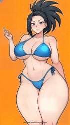 1girls ai_generated ai_loverhoney big_breasts bikini black_hair blue_eyes boku_no_hero_academia cleavage curvaceous curvy_female eyes female female_only hourglass_figure large_breasts light-skinned_female light_skin looking_at_viewer momo_yaoyorozu my_hero_academia ponytail short_hair thick thick_thighs voluptuous voluptuous_female wide_hips