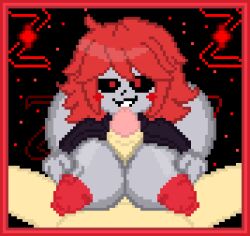 1boy 1girls big_ass big_breasts big_butt breasts legs paizuri penis pixel_art player_(underplayer) red_eyes red_hair red_nipples self_upload underplayer undertale undertale_(series) undertale_au zixy
