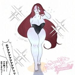 big_breasts curvy female female_only gegege_no_kitarou ghost_girl hourglass_figure iwako_(gegege_no_kitarou) kitarou_tanjou_gegege_no_nazo leotard long_hair looking_at_viewer machiyaenisi milf monster_girl offscreen_character one-piece_swimsuit one_eye_closed pale-skinned_female pale_skin red_hair solo swimsuit very_long_hair white_body white_skin wide_hips youkai