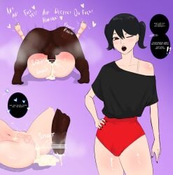 2boys absurdres anal arrogant bbc black_hair black_lips black_lipstick black_nails brat bratty bratty_correction bratty_submissive brown_eyes bulge censored correction cum cum_drip cum_in_ass cum_inside dark-skinned_male dark_skin english_text femboy gay gelatomusume girly hand_on_hip highres instant_loss instant_loss_2koma interracial large_penis light-skinned_male light_skin male mating_press millie_kurino missionary multiple_boys nude one_eye_closed original otoko_no_ko otokonoko pear-shaped_figure pear_shaped penis penis_size_difference purple_background raceplay racism shorts simple_background small_penis speech_bubble trap twintails uppity yaoi