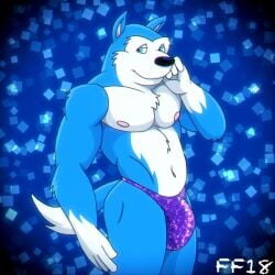 1:1 2018 anthro black_nose blue_body blue_eyes blue_fur bulge canid canine canis chest_tuft closed_smile clothed clothing digital_media_(artwork) dipstick_tail domestic_dog exile_(road_rovers) fabfelipe fur fur_markings fur_tuft gloves_(marking) hi_res husky male mammal markings mouth_closed multicolored_body multicolored_fur muscular muscular_anthro muscular_male navel nipples nordic_sled_dog pink_nipples portrait purple_clothing purple_thong purple_underwear road_rovers smile snout solo sparkles sparkling_clothing spitz tail tail_markings thong thong_only three-quarter_portrait topless topless_anthro topless_male tuft two_tone_body two_tone_fur underwear underwear_only white_body white_fur white_inner_ear white_tail_tip