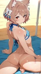 1boy ai_generated anus anus_focus ass ass_focus asshole bikini bikini_bottom bikini_top bulge bulge_through_clothing felix_argyle femboy kinkyfuel penis tan_body tiny_penis yaoi