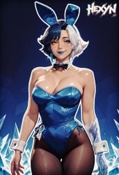 ai_generated big_breasts bunny_ears bunnysuit heterochromia hexynart luna_snow marvel marvel_rivals thick_thighs tights