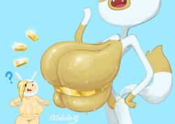 2girls 3_fingers 4_fingers ? adventure_time adventure_time:_fionna_&_cake anthro barely_contained big_breasts bikini blonde_hair bragging breast_envy breasts bursting_breasts busty cake_the_cat cartoon_network cleavage cleavage_overflow fair-skinned_female female female_only fionna_the_human_girl furry golden_bikini hand_on_hip huge_breasts leaning_forward midriff monmonmallow navel open_mouth petite pillow_shading presenting_breasts smile strapless strapless_bikini sweat sweaty sweaty_breasts tail top_heavy two_tone_body white_fur yellow_fur