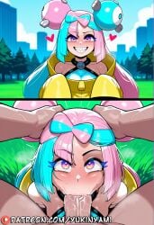 1boy 1girls 2koma ai ai_generated bedroom_eyes big_breasts big_dick big_penis blowjob blush breasts clothing english eyes female feminine feminine_body feminine_pose heart huge_breasts huge_cock iono_(pokemon) large_breasts large_dick large_penis long_hair male navel nipples open_mouth patreon patreon_username penis pokemon pokemon_sv pussy pussy_lips sexy slender straight sucking sucking_penis sweat teeth text thick_thighs thighhighs thighs tongue tongue_out uncensored wet yukinyami
