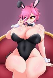 1girls bare_hips bare_shoulders black_bowtie bowtie breasts bunny_ears bunnysuit buster-art closed_mouth_smile clothed couch covered_navel curvy curvy_female curvy_figure detached_collar easter fake_animal_ears fake_ears fake_rabbit_ears female female_only front_view hair_between_eyes hair_over_one_eye hips hispanic_virtual_youtuber huge_breasts latam_virtual_youtuber licking_lips light-skinned_female light_skin lying lying_on_couch lying_on_sofa multicolored_hair neneefthy open_eyes peace_sign pink_hair playboy_bunny purple_background short_hair simple_background sitting streaked_hair thick_thighs thighs twitch.tv virtual_youtuber voluptuous voluptuous_female vtuber vtuberfanart white_wristband wide_hips wristband yellow_eyes