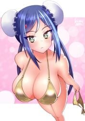 1girls android arcana_heart artist_request big_breasts bikini blush breasts ecchi female female_focus female_only gold_bikini golden_week large_breasts looking_at_viewer mei-fang robot robot_girl stoic teasing teasing_viewer unknown_artist