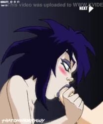 1boy animated blue_hair blue_lips blush bodily_fluids breasts deepthroat extreme_ghostbusters eyeshadow fellatio female female garrett_miller goth has_audio kylie_griffin large_filesize licking lips makeup male moaning mp4 oral penis penis_licking saliva straight tagme tekoki testicles third-party_watermark video watermark xvideos zone