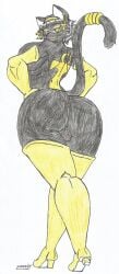 akana_ra ankha anklet anthro big_ass big_breasts big_butt black_body black_fur black_hair catgirl dat_ass earrings egyptian_female empty_eyes furry gold_eyes gold_eyeshadow gold_lipstick hairbow hands_on_hips high_heel_boots long_boots long_gloves looking_back_at_viewer marlon64 naked_boots naked_female naked_gloves seductive_look seductive_smile showing_ass showing_off showing_off_ass sideboob smiling_at_viewer solo_female tattoo_on_back traditional_drawing_(artwork) waifuland white_background