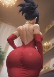 1girls ai_generated ass ass ass_focus bare_back big_ass big_breasts big_butt black_hair breasts butt_focus choker civitai dragon_ball dragon_ball_super dress earrings elbow_gloves female female_only gold_jewelry huge_ass huge_butt indoors kale plump_ass ponytail rear_view standing thick_thighs thighs tight_clothes tight_clothing tight_dress viewed_from_behind viewed_from_below yercyu