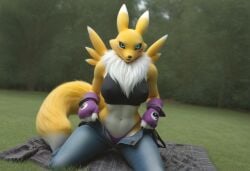 after_sex ai_generated anthro anthropomorphic beautiful big_breasts blue_eyes digimon digimon_(species) female finished fluffy_tail fox fox_girl fur furry furry_only looking_at_viewer on_knees renamon renamon_(digimon) seductive seductive_look seductive_smile sexy sexy_body sexy_pose