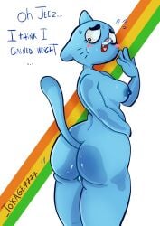 2025 4_fingers abstract_background anthro areola artist_name ass bent_arm big_areola big_breasts big_butt big_eyes big_nipples biped black_eyebrows black_eyes black_markings blue_areola blue_body blue_breasts blue_ears blue_fur blue_markings blue_nipples blue_tail blue_text blush bodily_fluids breasts cartoon_network dark_areola dark_nipples dialogue digital_drawing_(artwork) digital_media_(artwork) domestic_cat ellipsis embarrassed english_text eyebrows eyelashes facial_markings fangs felid feline felis female fingers flying_sweatdrops fur genitals glistening glistening_areola glistening_butt glistening_eyes glistening_genitalia glistening_nipples glistening_nose glistening_vulva head_markings head_turned heart_symbol heart_tongue hi_res humanoid_hands iris legs_together light_body light_fur looking_at_self looking_back looking_back_at_self looking_down looking_down_at_self mammal markings mature_anthro mature_female monotone_tail muzzle_(marking) nervous nervous_smile nervous_sweat nicole_watterson nipples nude nude_anthro nude_female one_ear_up open_mouth open_smile pink_blush pink_heart pink_nose pink_tongue pink_vulva pupils smile snout solo straight_legs sweat sweatdrop tail talking_to_self teeth text the_amazing_world_of_gumball thick_eyebrows thick_thighs three-quarter_view tokage7777 tongue vulva whisker_markings white_pupils white_sclera