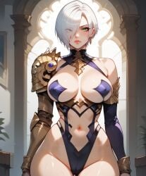 absurd_res ai_generated big_breasts breasts female green_hair hi_res highres isabella_valentine large_breasts ozziru patreon prostitution revealing_clothes self_upload short_hair soul_calibur uncensored white_hair
