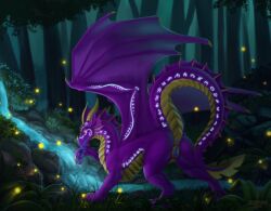 claws fangs forest grass horns nature no_humans open_mouth tail teeth tree wings