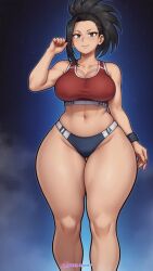 1girls ai_generated ai_loverhoney big_breasts black_hair boku_no_hero_academia child_bearing_hips curvaceous curvy_female eyes female female_only gym_uniform hourglass_figure large_breasts light-skinned_female light_skin looking_at_viewer momo_yaoyorozu my_hero_academia panties sports_bra sportswear thick thick_thighs voluptuous voluptuous_female wide_hips