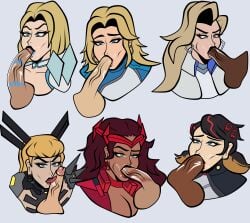 6girls black_hair blonde_hair blowjob blue_eyes blueartfiend brown_hair dagger_(marvel) dagger_(marvel_rivals) emma_frost emma_frost_(marvel_rivals) fellatio female green_eyes invisible_woman invisible_woman_(marvel_rivals) magik_(illyana_rasputin) magik_(marvel_rivals) marvel marvel_rivals multiple_girls multiple_penises peni_parker peni_parker_(marvel_rivals) penis penis_in_mouth scarlet_witch scarlet_witch_(marvel_rivals) sucking sucking_penis sue_storm tandy_bowen wanda_maximoff