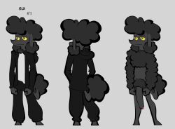anthro black_body black_clothing black_fur black_hair black_jacket black_topwear bootlegjones bottomwear canid canine canis clothing domestic_dog fluffy fluffy_ears fluffy_hair fluffy_pubes fluffy_tail foreskin fur genitals grey_pupils hair jacket long_penis male male_only mammal model_sheet pants penis poodle pupils reference_image shirt skinny solo sui_(suicunicide) sweatpants tail tall topwear uncircumcised white_clothing white_shirt white_topwear yellow_sclera