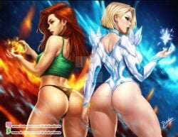 2025 2girls back_view bare_legs big_ass big_thighs black_panties blonde_hair cedric_humbert deviantart deviantart_link deviantart_logo deviantart_username duo emma_frost emma_frost_(marvel_rivals) female female_only green_clothing green_tank_top green_topwear heroine_and_antagonist instagram_logo instagram_username jean_grey light-skinned_female marvel marvel_rivals no_ai orange_hair panties powers short_hair superheroine tank_top thighs villainess white_clothing x-men
