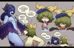1boy 1boy1girl 1girls artist_name bed blowjob blue_body blue_hair blue_penis blue_skin breasts chaos_god chaos_goddess clawed_fingers claws cut_horn demon demon_boy demon_girl dialogue eye_covered eyes_covered eyeshadow female femboy femboy_on_female flies god goddess green_body green_breasts green_hair green_skin hair_covering_eye hair_covering_eyes hair_over_eyes hair_over_one_eye hand_on_chin hand_on_head hand_on_thigh heart heart_in_mouth heart_symbol hearts hearts_around_head horns jealous large_breasts laying_on_bed male male/female nurgle oral_sex patreon patreon_username penis simple_background source_request speech_bubble talons tempura_person text text_bubble tongue tongue_around_penis tongue_wrap tonguejob tzeentch warhammer_(franchise) warhammer_40k warhammer_fantasy winged_arms