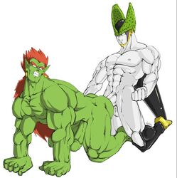 2boys alien anal bara big_penis bojack cell_(dragon_ball) clenched_teeth doggy_style dragon_ball dragon_ball_z gay green_skin hotcha male male/male male_focus male_only male_penetrated male_penetrating muscular penis perfect_cell race_of_hera red_hair yaoi