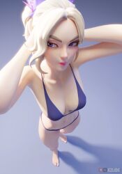 1female 1girls 3d arms_up artist_request bare_shoulders barefoot bikini bikini_bottom bikini_top blonde_female blonde_hair blonde_hair blonde_hair_female breasts breasts breasts cleavage epic_games feet female female female_only fortnite fortnite:_battle_royale freckles freckles_on_face hair_ornament hands_behind_head haylee_skye_(fortnite) light-skinned_female light_skin lipstick pink_lipstick ponytail purple_eyes solo solo_female standing swimwear tagme two_piece_swimsuit
