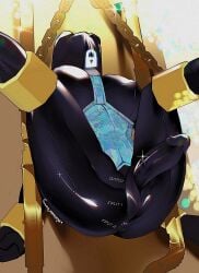 anthro anus bear big_breasts breasts chains clothing corset cuff_(restraint) dolly_(milkbearbunny) drone dronesuit genitals gold_(metal) herm hi_res humanoid_genitalia humanoid_penis intersex latex latex_clothing latex_skinsuit lingerie living_sex_doll lock_symbol mammal milkbearbunny penis pussy restrained restraints skinsuit solo tight_clothing topwear