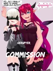 1boy blindfold blue_eyes clothed cosplay cosplaying_as_character crossdressing derupyer drooling female femboy femdom fondling_penis heterochromia hololive hololive_english hololive_english_-promise- horns irys irys_(hololive) irys_(irys_1.0)_(hololive)_(cosplay) irys_(irys_2.0)_(hololive) kabedon magenta_eyes magenta_hair male nier:_automata nier_(series) over_clothes touching_penis virtual_youtuber white_hair yorha_9s
