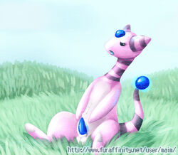 1boy ampharos animal_penis anthro balls ballsack blue_penis color erection maim male male_only nintendo penis pink_skin pokémon_(species) pokemon pokemon_(species) scrotum shiny_pokemon skin smooth_penis solo testicles toony