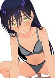 absurdres blue_hair breasts censored clothing_aside cowgirl_position female gundam gundam_gquuuuuux highres looking_at_viewer mosaic_censoring myapanpan nyaan_(gundam_gquuuuuux) panties panties_aside pov sex small_breasts squatting_cowgirl_position straddling straight underwear underwear_only vaginal_penetration white_background