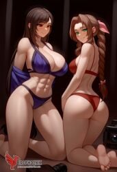 2d 2girls aerith_gainsborough ai_generated ass barefoot big_ass big_breasts blush bra couch dress erophoenix feet female female_focus final_fantasy final_fantasy_vii final_fantasy_vii_rebirth final_fantasy_vii_remake indoors jewelry large_breasts long_hair multiple_girls naked navel panties patreon_username purple_bra purple_panties red_bra red_eyes red_panties sitting small_breasts smile soles sweat sweating thick_thighs thighs tifa_lockhart underwear yuri yuri