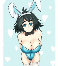 big_breasts blue_eyes breasts bunny_ears bunnysuit female fully_clothed legwear shiina_mayuri steins;gate thigh_highs v0idreef