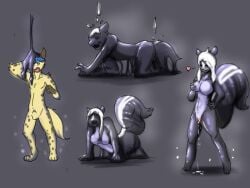 2011 4:3 all_fours animal_genitalia anthro black_body blue_eyes blue_hair blush bodily_fluids breasts brown_body brown_fur brown_markings brown_spots colored countershade_face countershade_torso countershading crawling digitigrade dripping_pussy featureless_breasts female fondling frisky-lime front_view fully_sheathed fur gender_transformation genital_fluids genitals glistening glistening_body gloves_(marking) goo-connected_lips goo_transformation grey_body grey_countershading hair heart_symbol hyena kneeling looking_down_at_self male mammal markings mephitid mtf_transformation multicolored_body mxl nude open_mouth penis pussy satisfied satisfied_look self_fondle sheath simple_background skunk skunk_tail smile solo species_transformation spots spotted_body spotted_fur spotted_hyena standing stripes surprise tail three-quarter_view transformation transformation_sequence white_hair white_markings white_stripes yellow_body