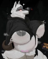 1boy 1girls absurd_res anthro big_breasts blush bodily_fluids breasts canid canine canis clenched_teeth clothing death_(puss_in_boots) digital_media_(artwork) dreamworks dreamworks_animation embarrassed facial_markings female fugorsa fur furry genderswap genderswap_(mtf) head_markings hi_res huge_breasts hyper_breasts krita_(artwork) lactating lactating_through_clothing male mammal markings mask_(marking) nipples poncho pregnancy_tally pregnant pregnant_female puss puss_in_boots:_the_last_wish puss_in_boots_(dreamworks) puss_in_boots_(film) puss_in_boots_(franchise) puss_in_boots_the_last_wish red_eyes rule_63 shrek_(series) simple_background solo standing teeth thick_thighs universal_pictures universal_studios wet wet_clothing white_body wolf wolf_ears wolf_girl wolf_tail